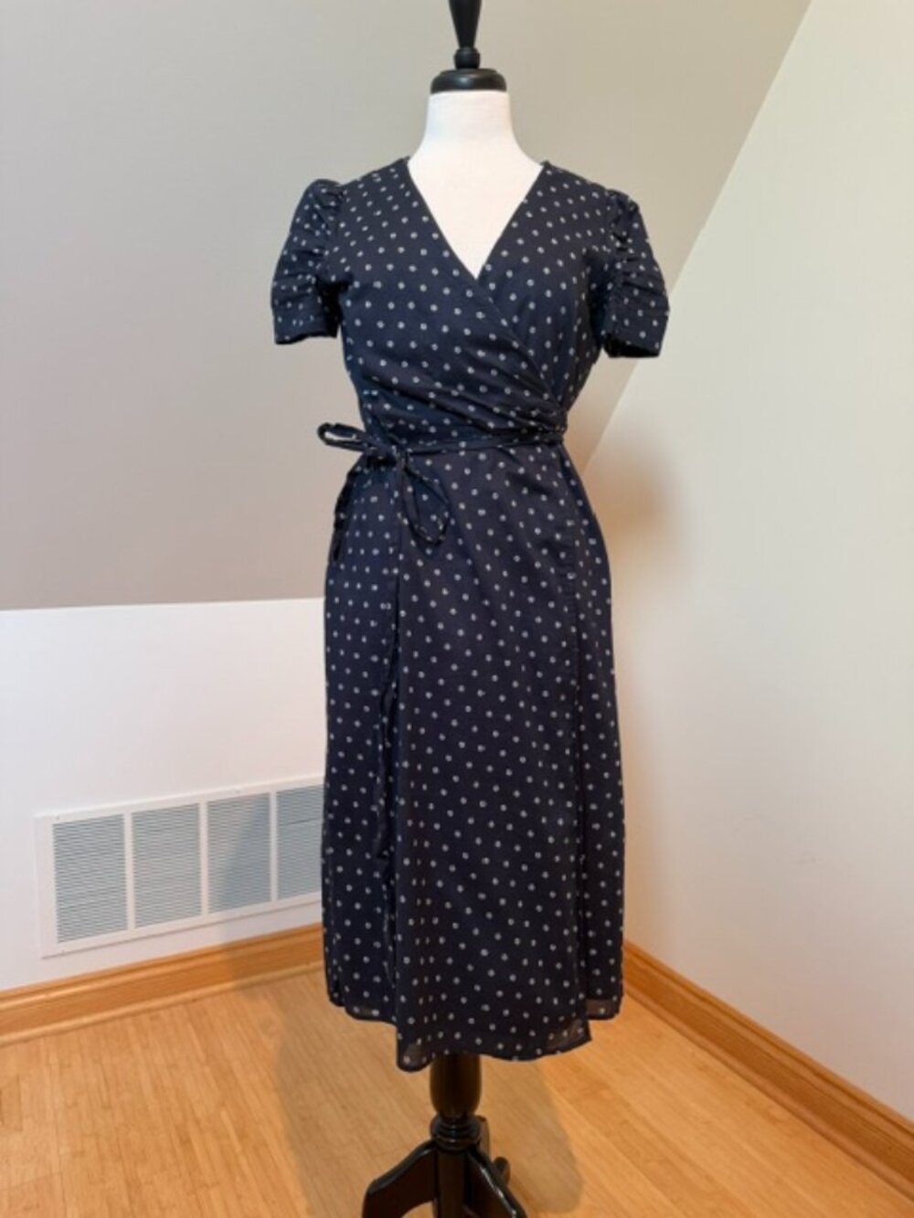 Alex Mill Navy Blue Polka Dot Midi Wrap Dress